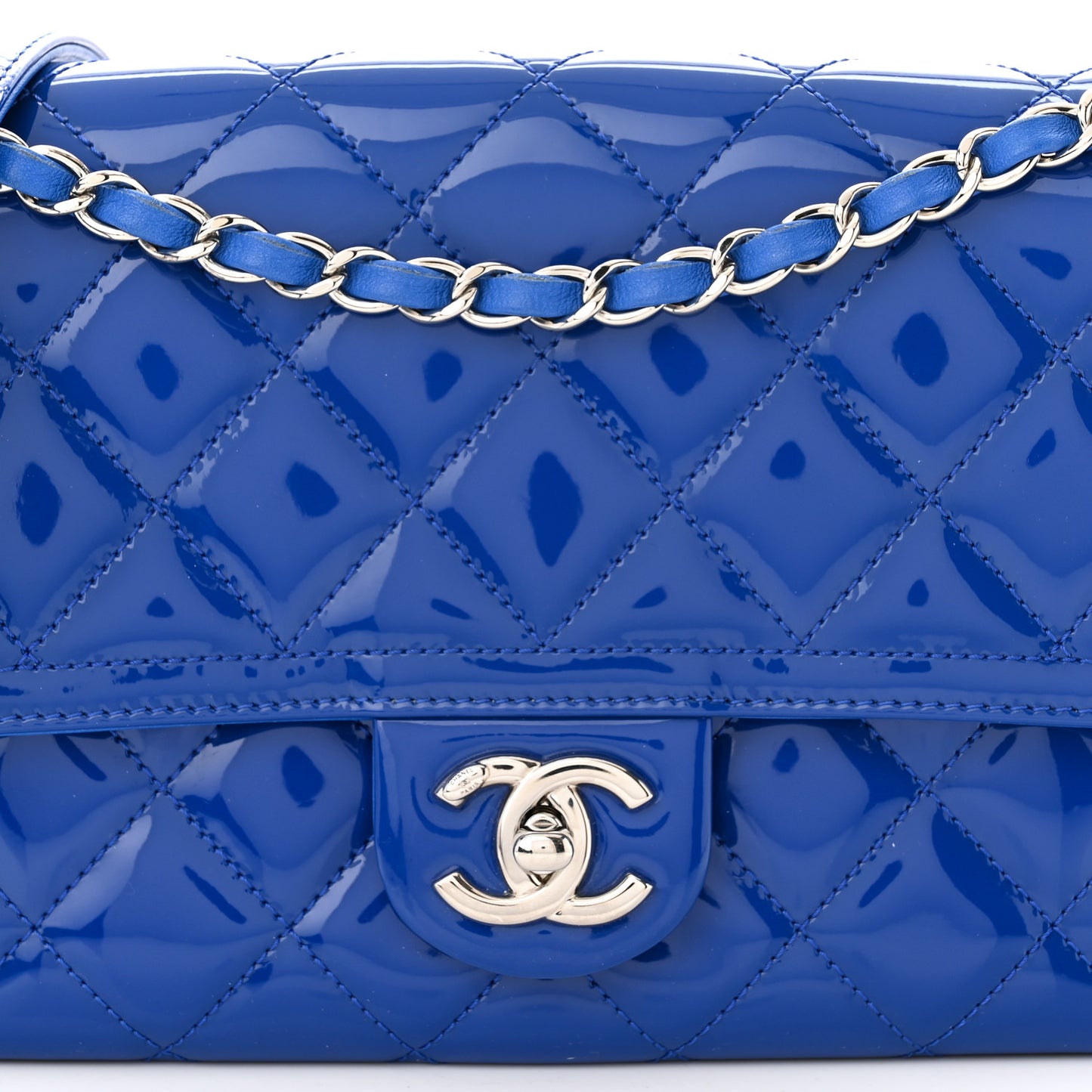 Patent Quilted Large Coco Shine Flap Blue
