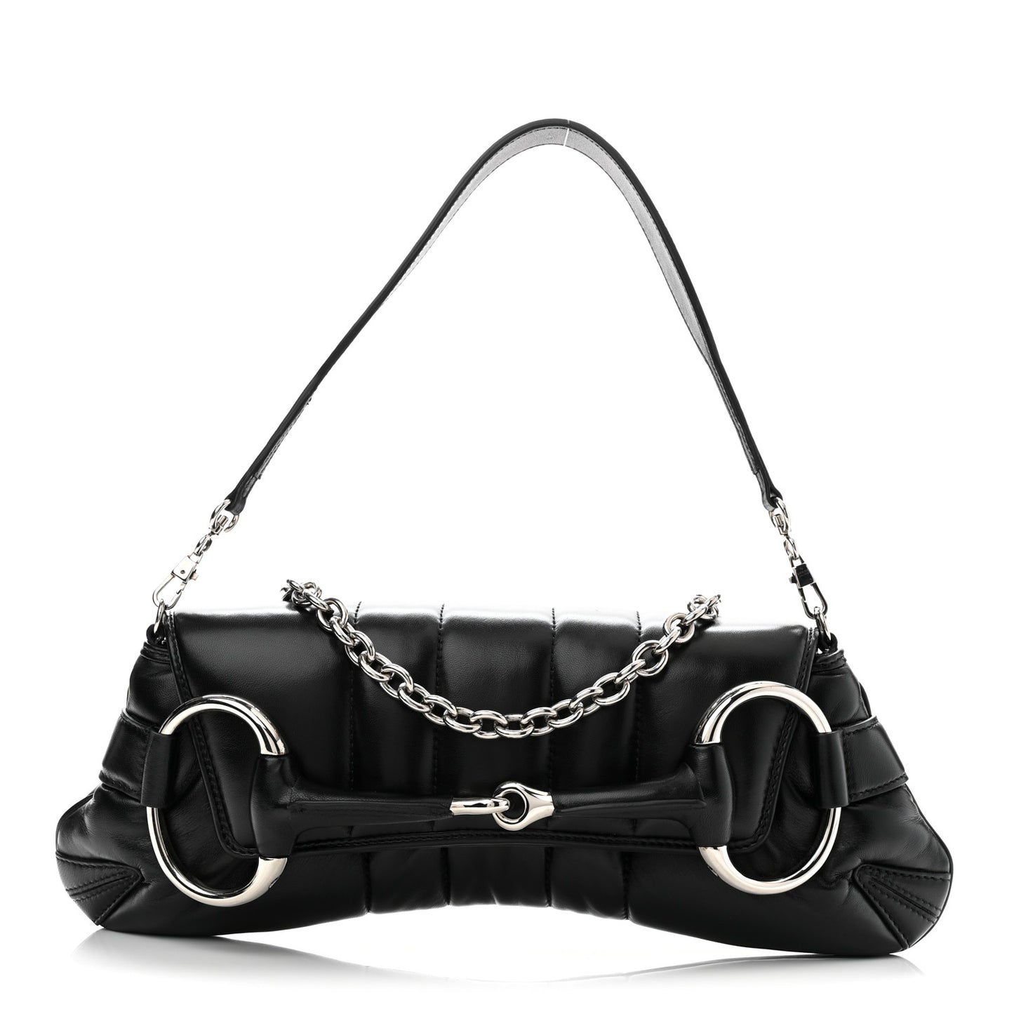 Nappa Vertical Matelasse Medium Maxi Horsebit Chain Shoulder Bag Black
