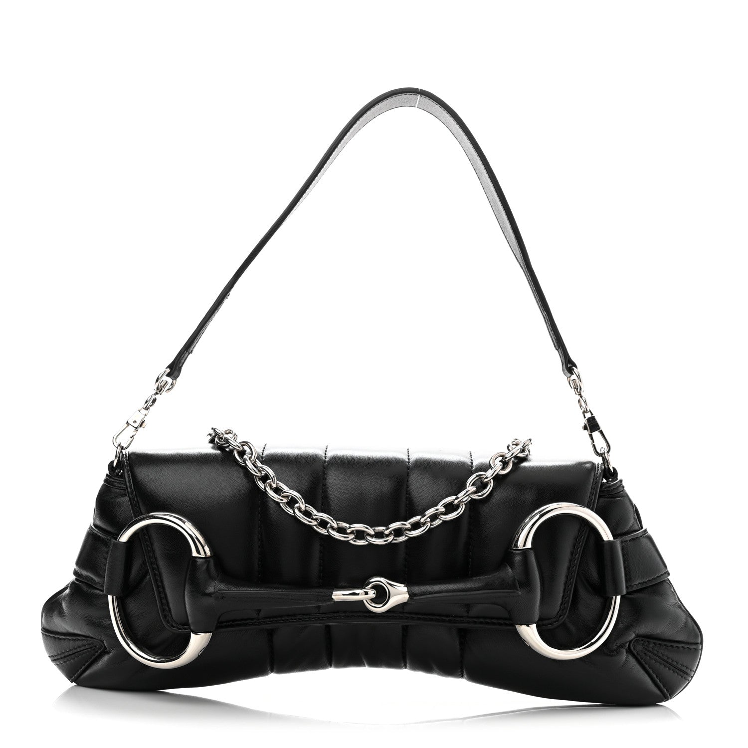Gucci Nappa Vertical Matelasse Medium Maxi Horsebit Chain Shoulder Bag Black 1 of 10