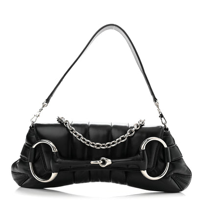 Gucci Nappa Vertical Matelasse Medium Maxi Horsebit Chain Shoulder Bag Black 1 of 10