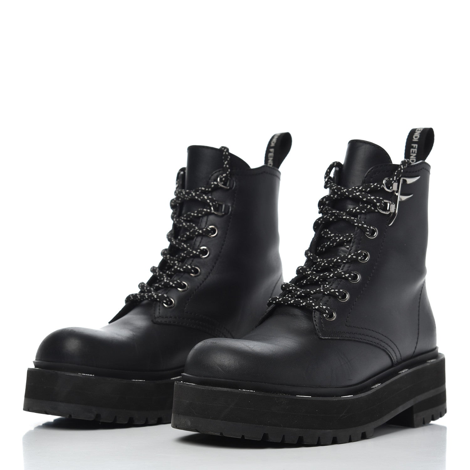 Fendi Calfskin FFreedom Platform Biker Boots 35 Black 3 of 18