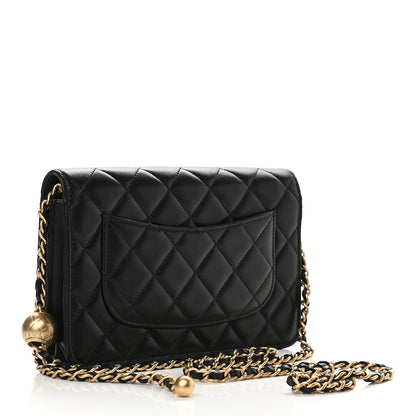 Chanel Lambskin Quilted CC Pearl Crush Wallet on Chain WOC Black 3 of 10