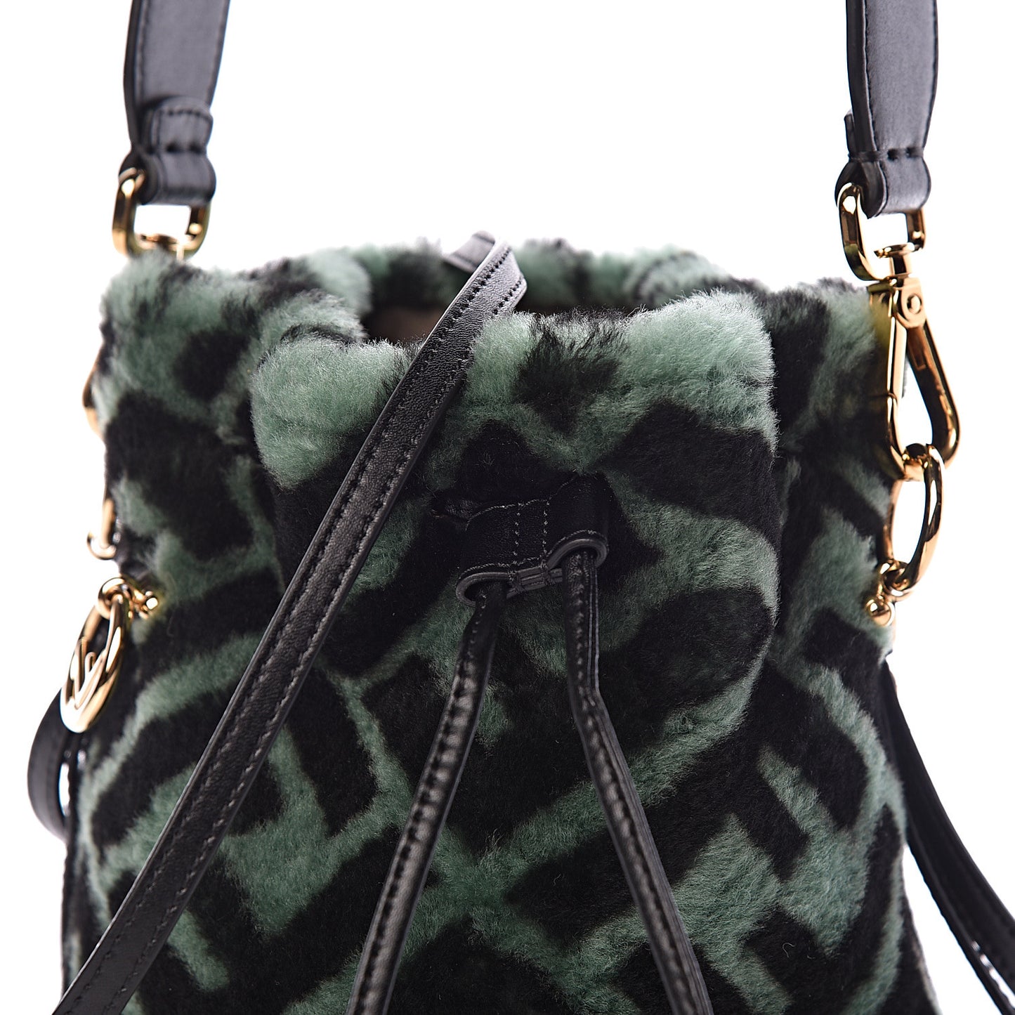 Shearling F is Macro FF 1974 Diagonal Mini Mon Tresor Bucket Bag Green Black
