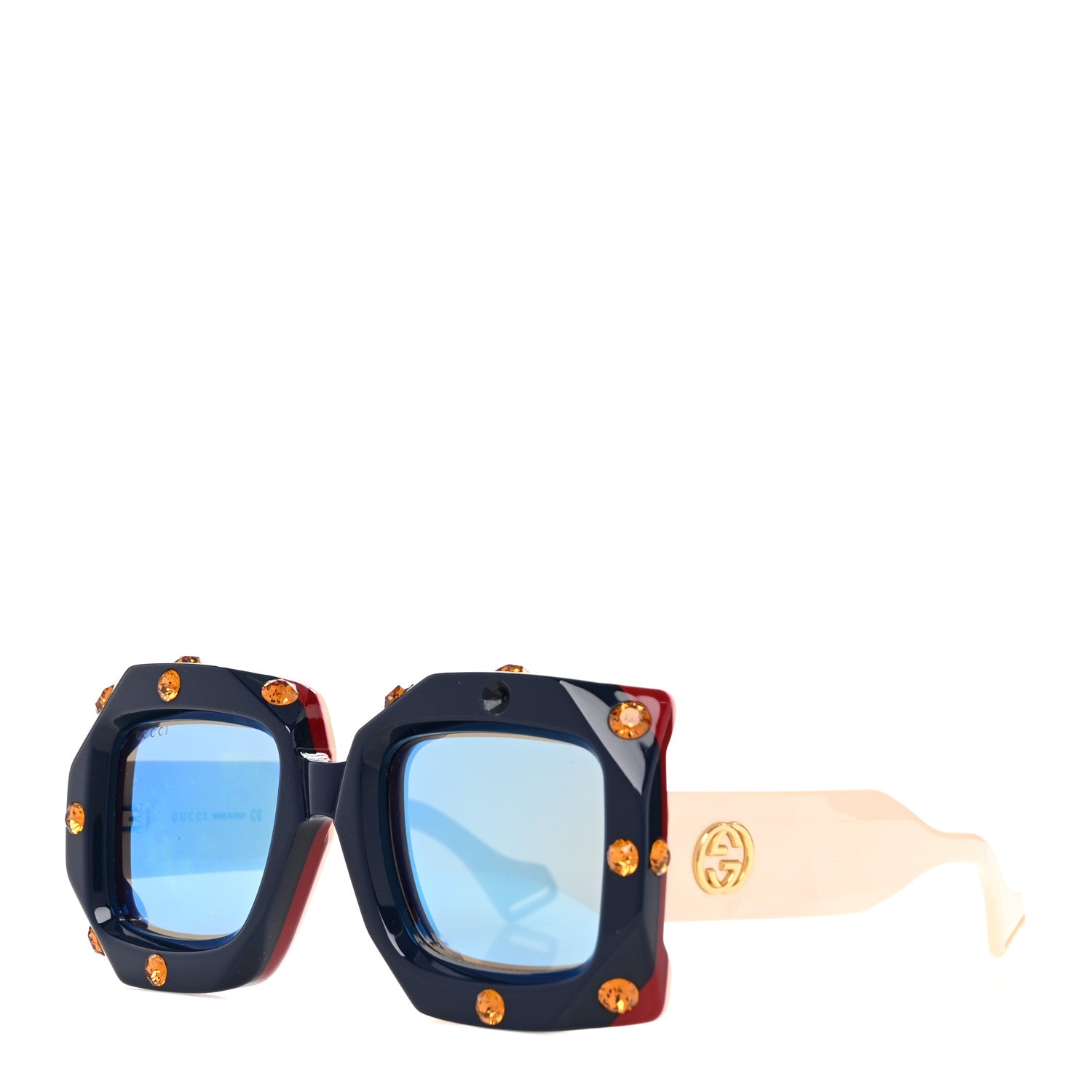 Gucci Acetate Crystal Oversize Sunglasses GG0481S Dark Blue Multicolor 1 of 9