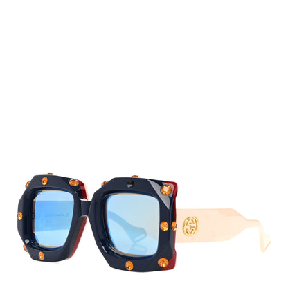 Gucci Acetate Crystal Oversize Sunglasses GG0481S Dark Blue Multicolor 1 of 9
