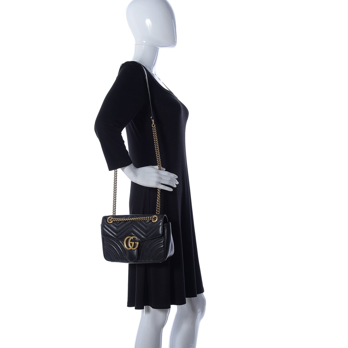 Calfskin Matelasse Small GG Marmont Shoulder Bag Black