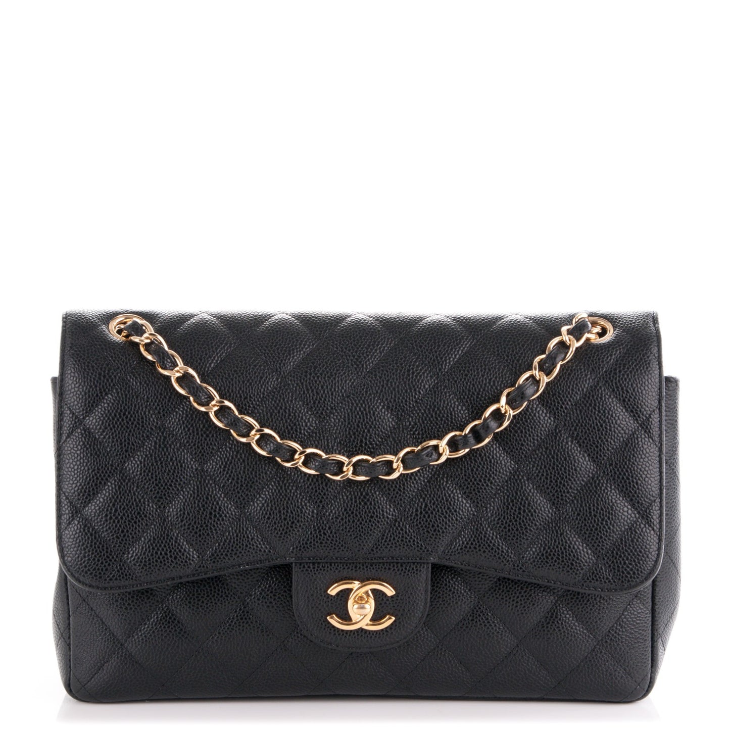 Caviar Quilted Jumbo Double Flap Black