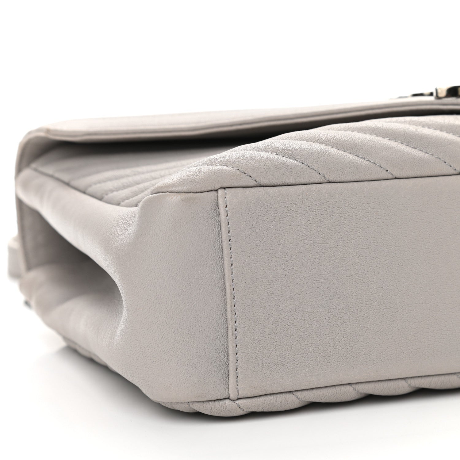 Saint Laurent Sheepskin Matelasse Chevron Monogram Large College Satchel Light Grey 8 of 11