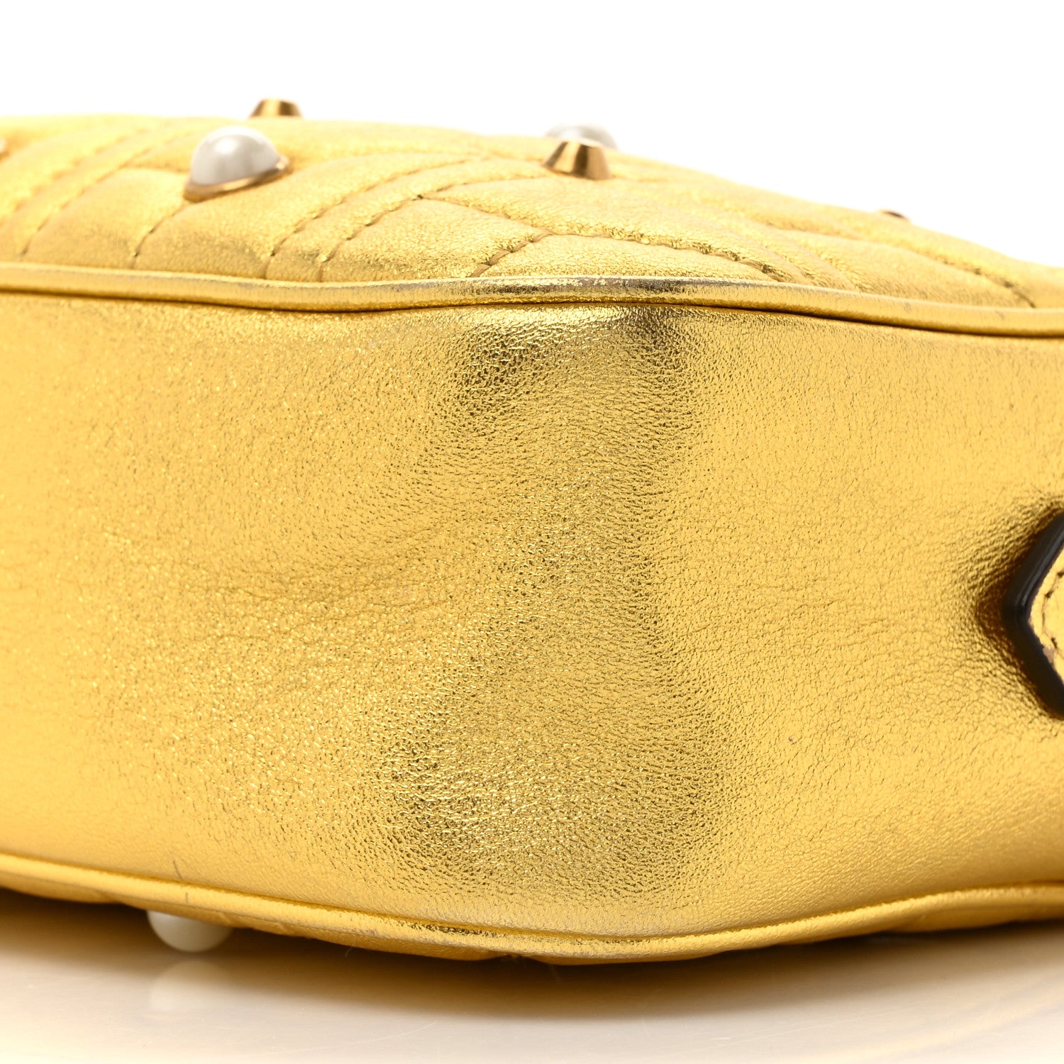 Gucci Metallic Calfskin Matelasse Studded Small Pearly GG Marmont Chain Shoulder Bag Gold 9 of 11