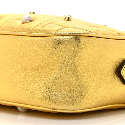 Gucci Metallic Calfskin Matelasse Studded Small Pearly GG Marmont Chain Shoulder Bag Gold 9 of 11