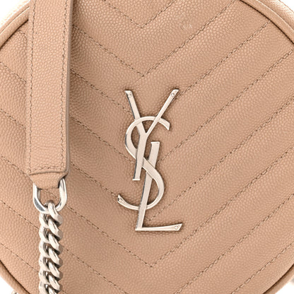 Saint Laurent Grain De Poudre Matelasse Chevron Quilted Round Vinyle Camera Bag Dark Beige 8 of 10