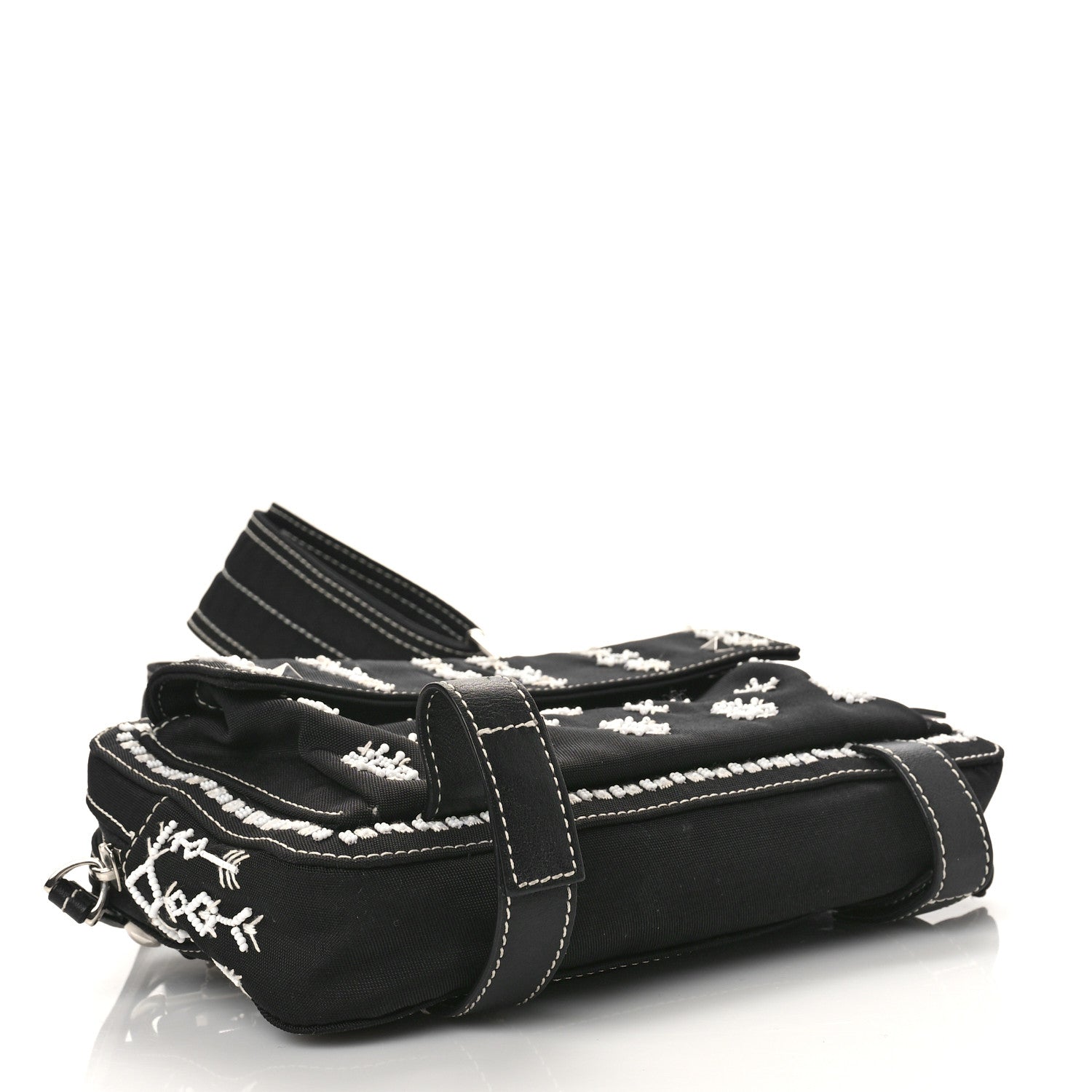 Valentino Garavani Canvas Embellished Rockstud Convertible Bag Black White 4 of 8
