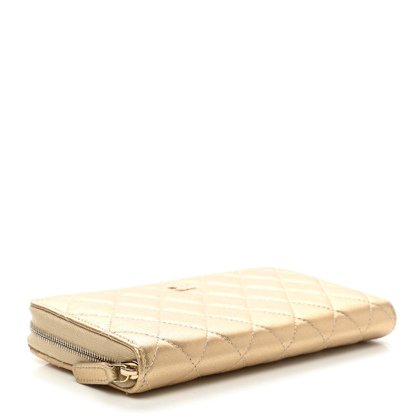Metallic Lambskin Quilted Large Gusset Zip Around Wallet Gold