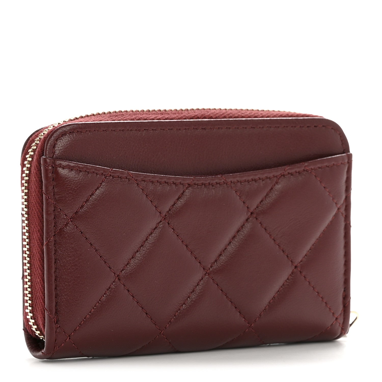 Chanel Lambskin Quilted Zip Around Coin Purse Wallet Burgundy 3 of 8