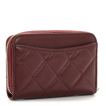Chanel Lambskin Quilted Zip Around Coin Purse Wallet Burgundy 3 of 8
