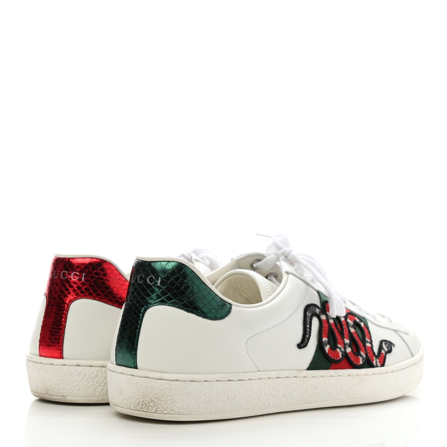 Calfskin Ayers Kingsnake Embroidered Mens Ace Sneakers 8 Green Red