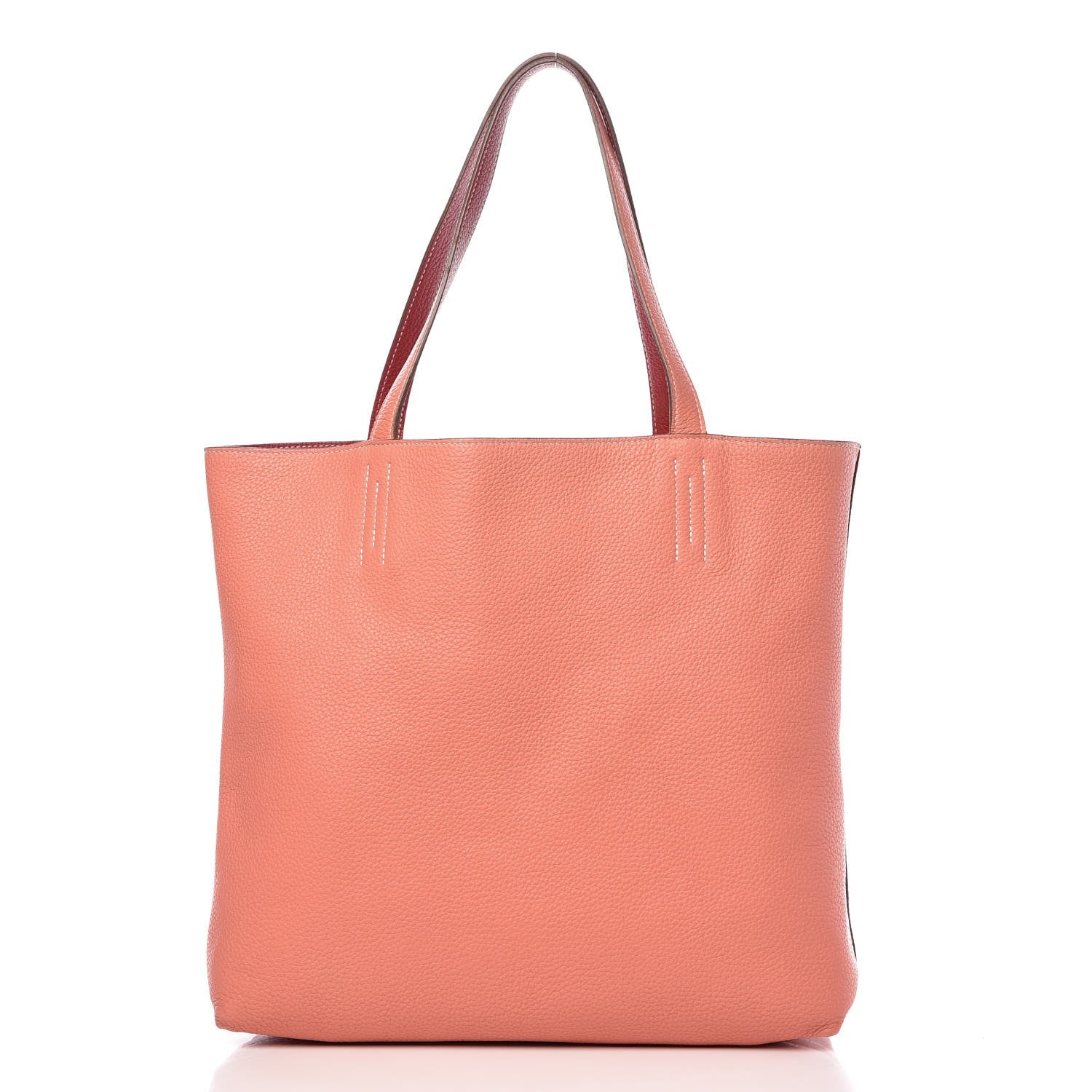 Hermes Taurillon Clemence Double Sens 45 Reversible Tote Rouge Casaque Crevette 3 of 13