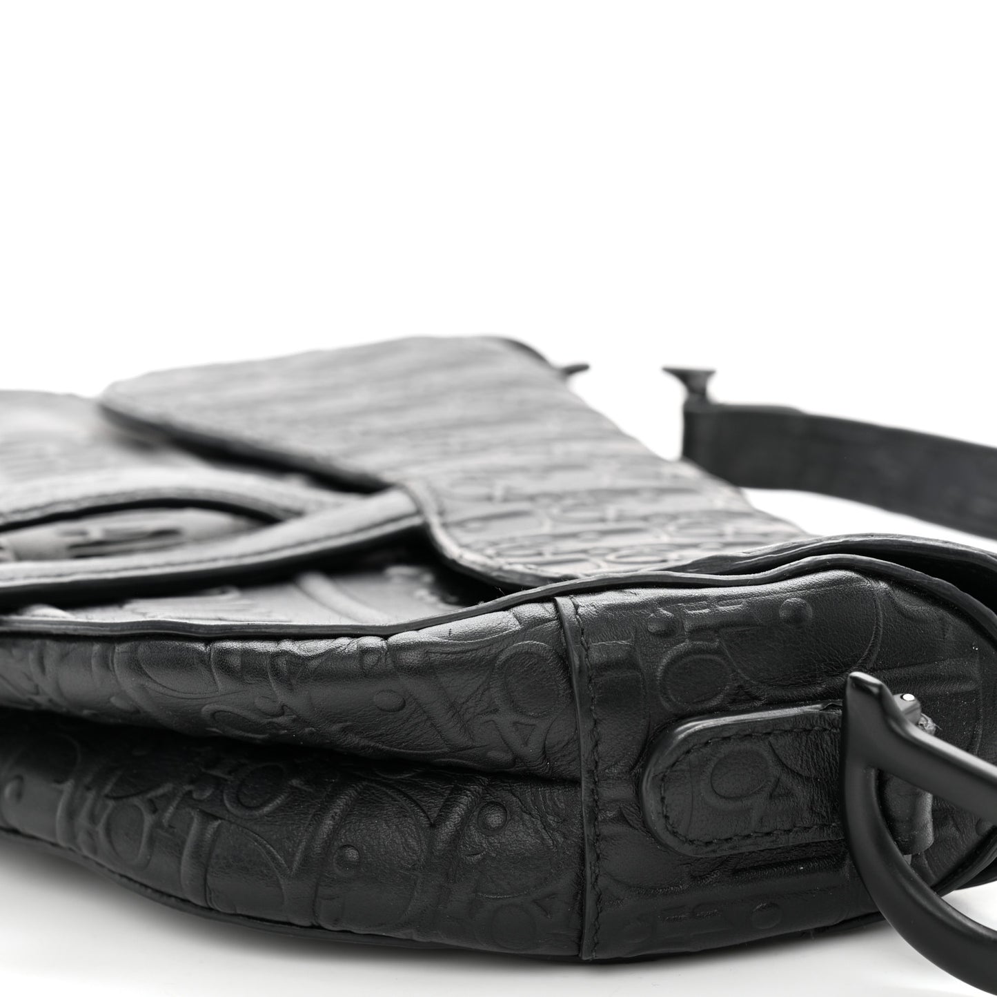 Calfskin Embossed Oblique Saddle Bag Black