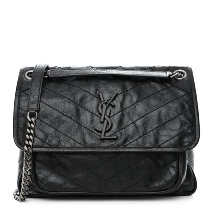 Saint Laurent Crinkled Calfskin Matelasse Monogram Medium Niki Chain Satchel Black 1 of 10
