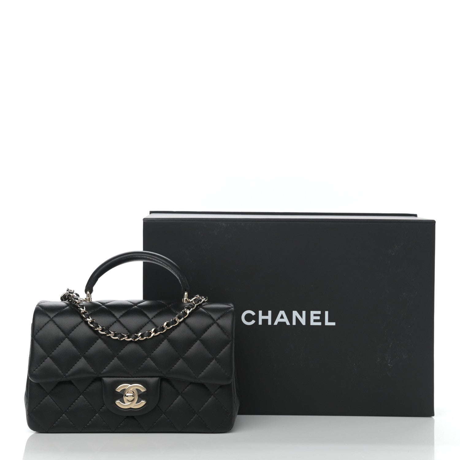 Chanel Lambskin Quilted Mini Top Handle Rectangular Flap Black 9 of 9