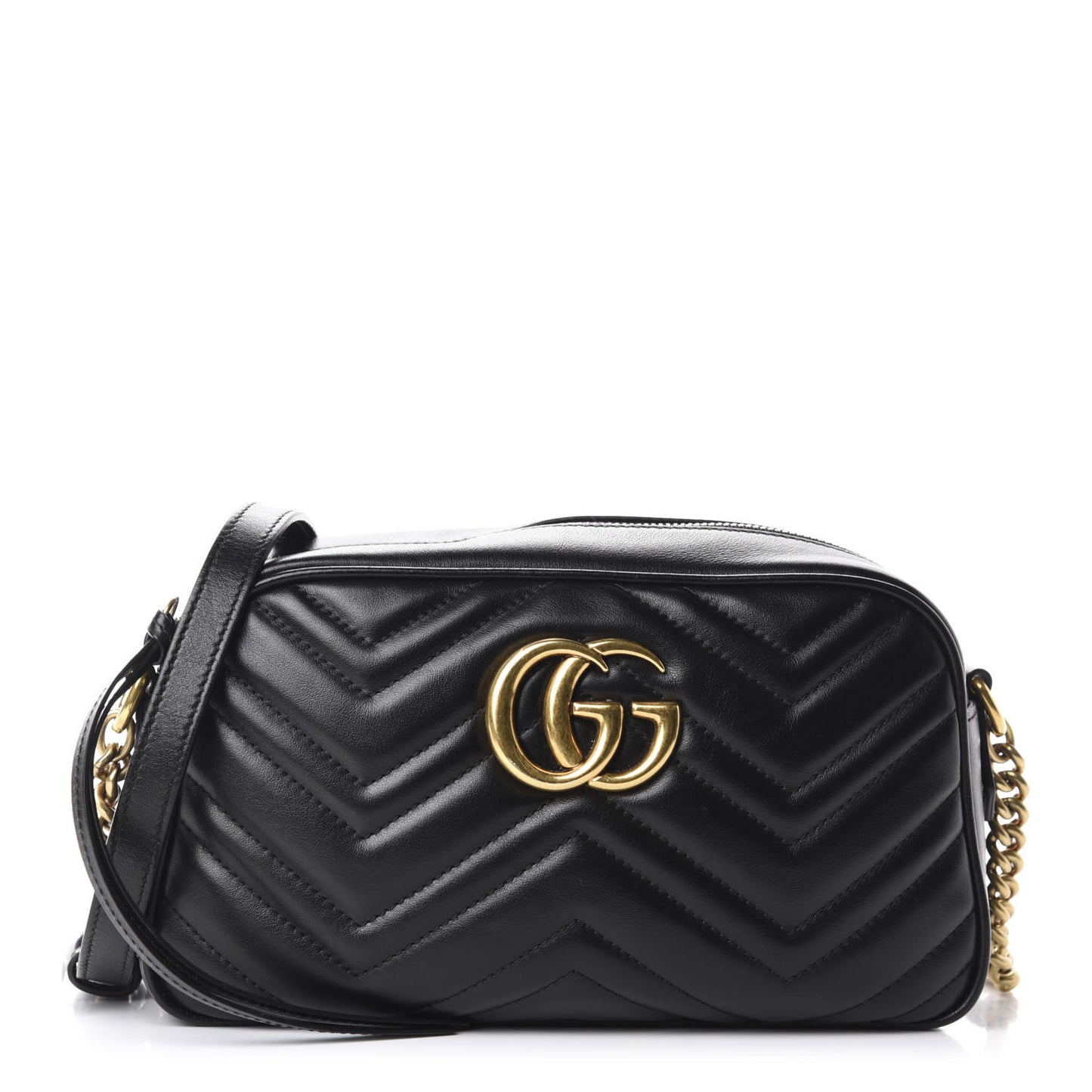 Calfskin Matelasse Small GG Marmont Chain Shoulder Bag Black