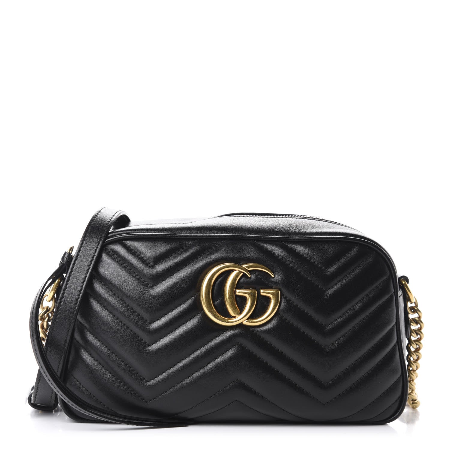 Gucci Calfskin Matelasse Small GG Marmont Chain Shoulder Bag Black 1 of 10