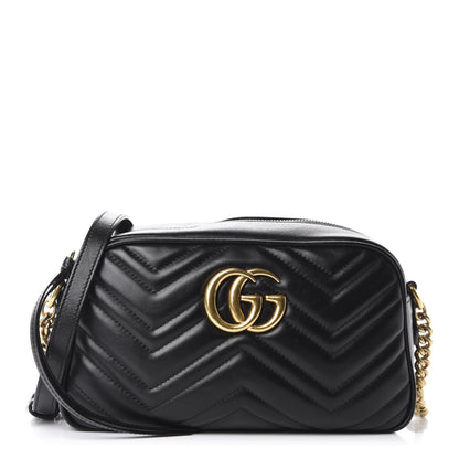 Gucci Calfskin Matelasse Small GG Marmont Chain Shoulder Bag Black 1 of 10