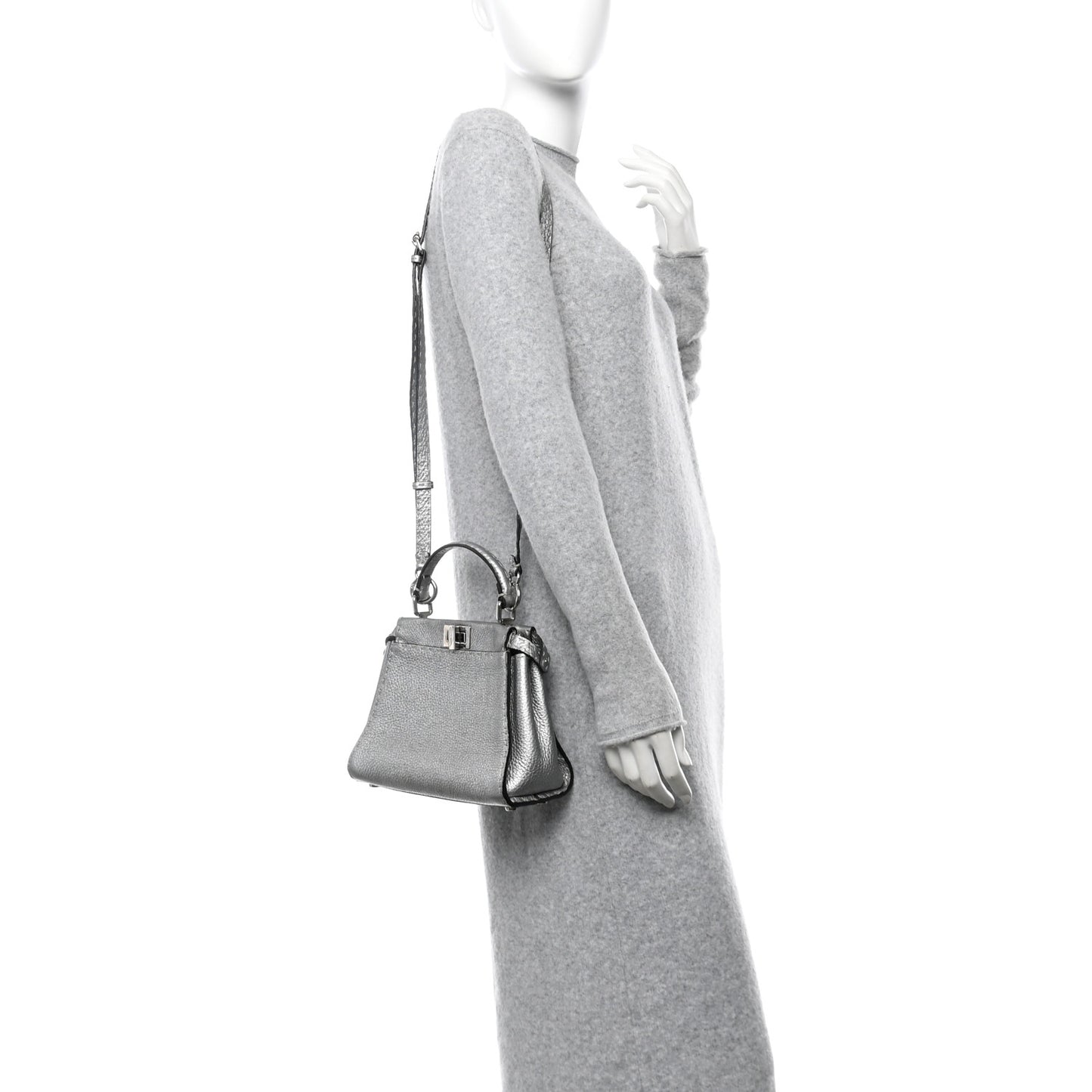 Cuoio Romano Lux Selleria Mini Peekaboo Iconic Satchel Argento
