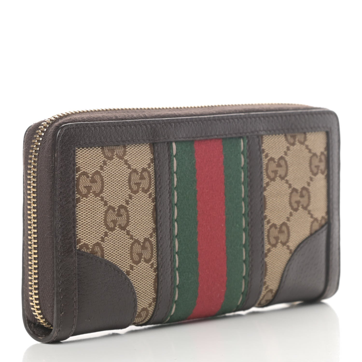 Gucci Monogram Web Rania Bee Star Zip Around Wallet Dark Brown 3 of 7