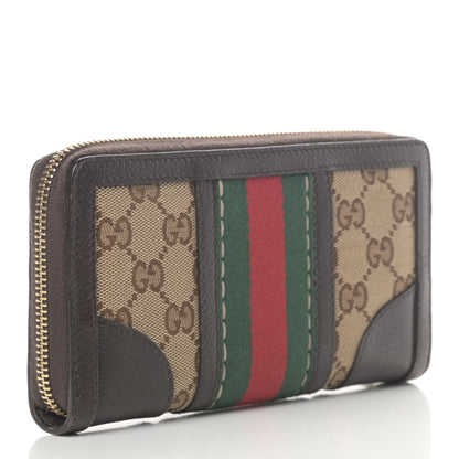 Gucci Monogram Web Rania Bee Star Zip Around Wallet Dark Brown 3 of 7