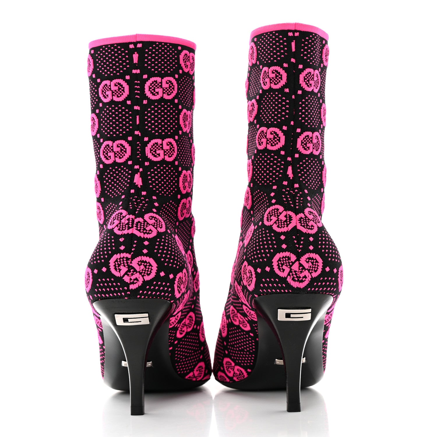 Gucci Technical Jersey Knit GG Monogram Square G 75mm Ankle Boots 38.5 Black Neon Fucsia 5 of 9
