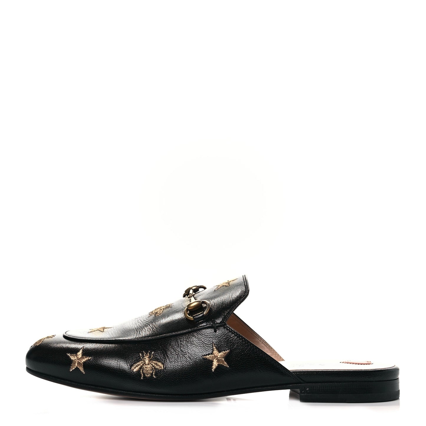 Goatskin Bee Star Embroidered Womens Princetown Slippers 39 Black