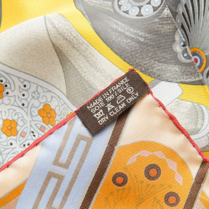 Hermes Silk Concours D'Etriers Scarf 90 Jaune D'Or Rouge H Gris 7 of 7