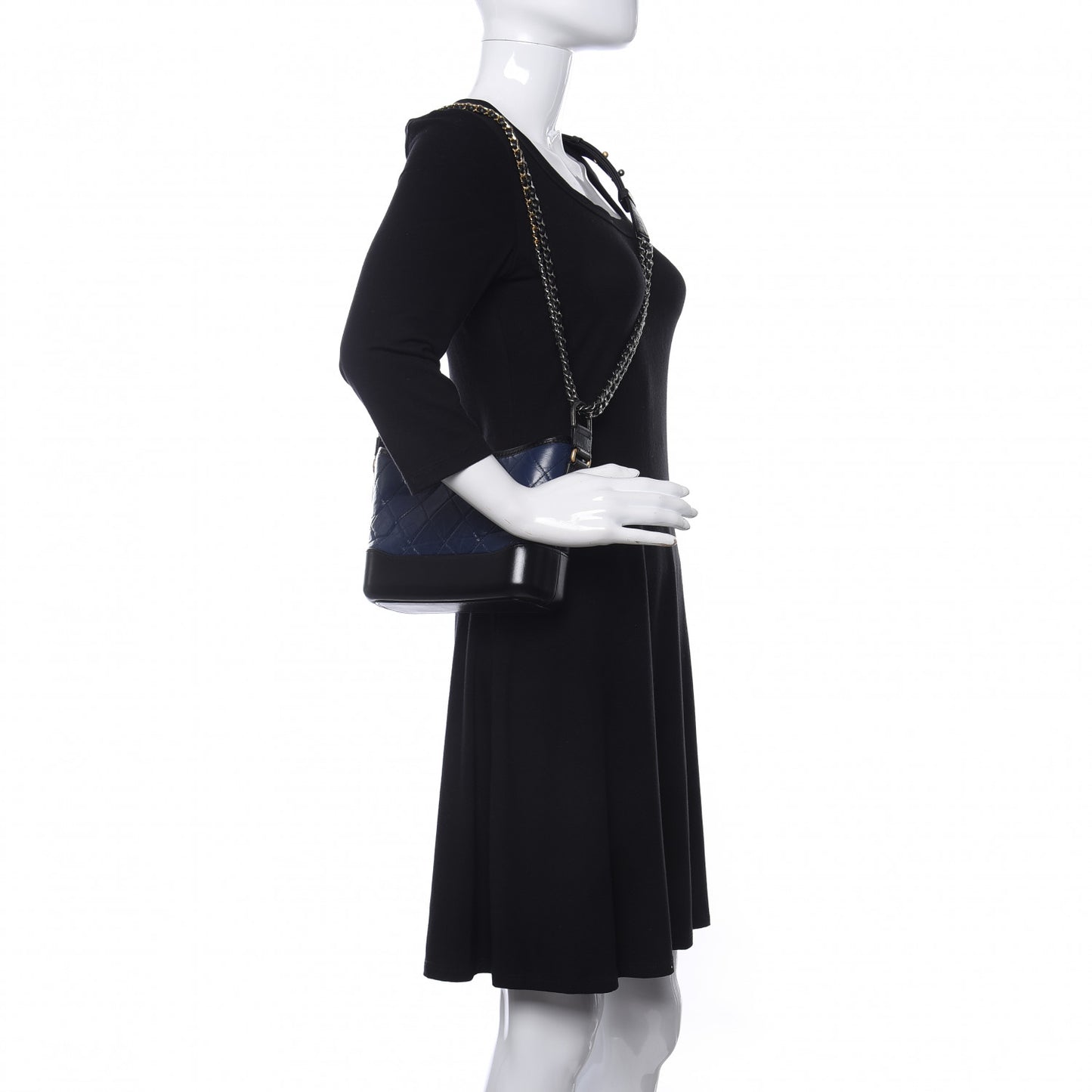 Aged Calfskin Quilted Small Gabrielle Hobo Navy Black