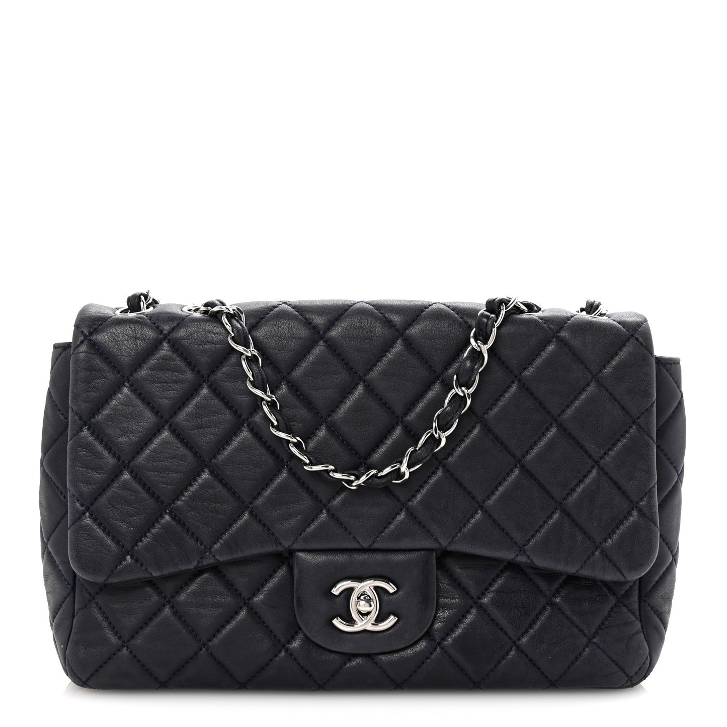Lambskin Quilted Jumbo Single Flap Navy