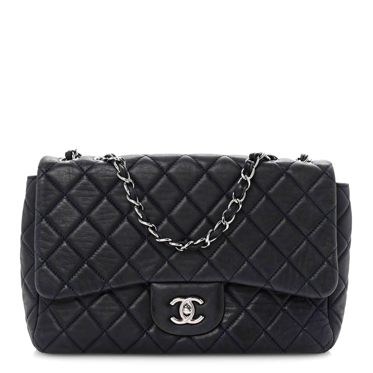 Chanel Lambskin Quilted Jumbo Single Flap Navy 1 of 10