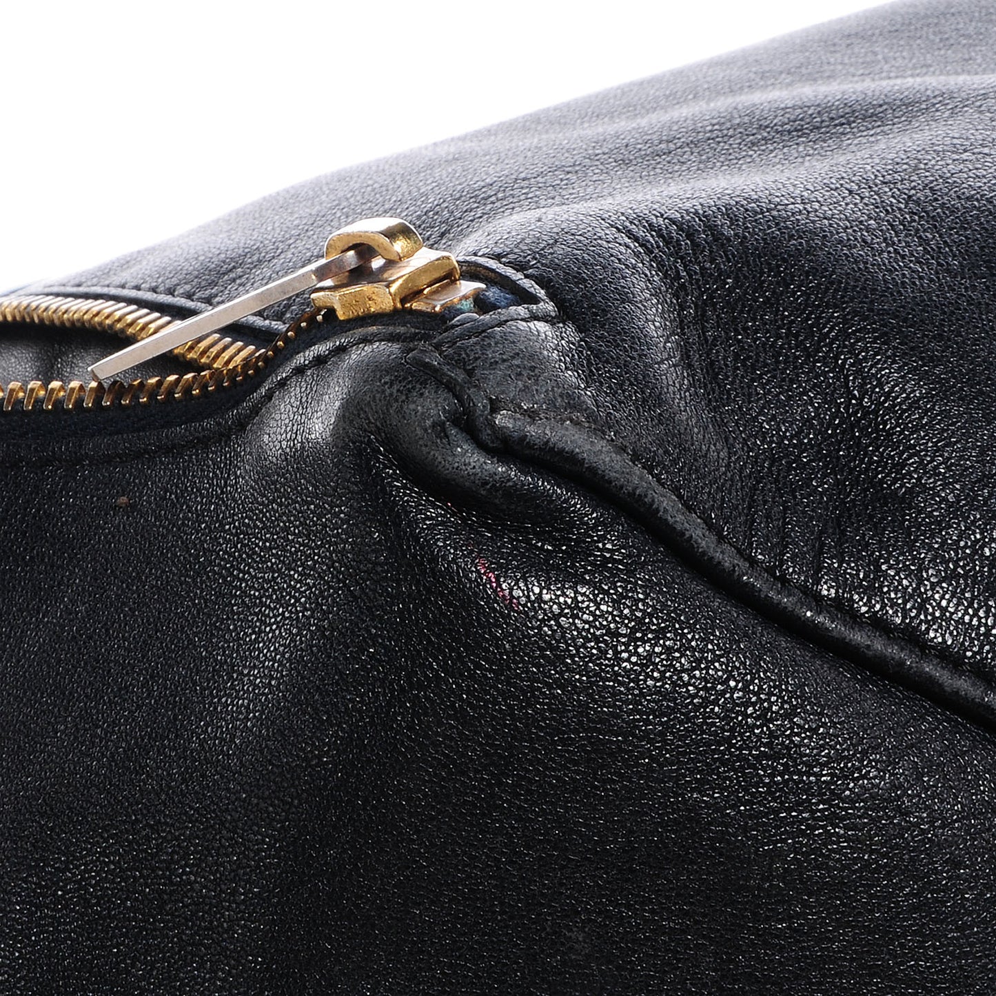 Leather Horizontal Zipper Gusset Cabas Black