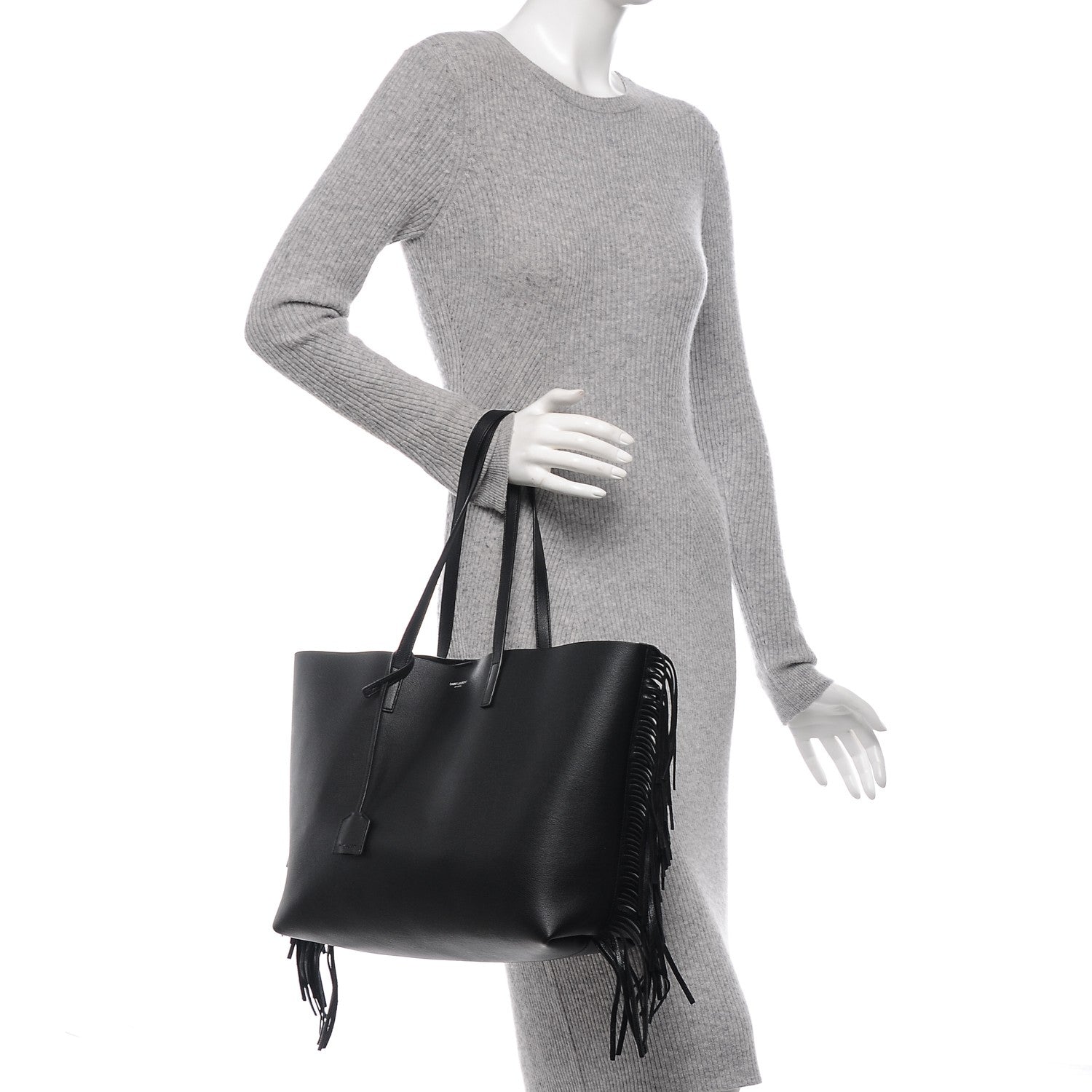 Saint Laurent Calfskin Large Fringe Shopping Tote Black 2 of 8