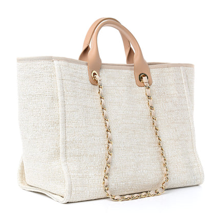 Chanel Canvas Large Deauville Tote Light Beige 3 of 12