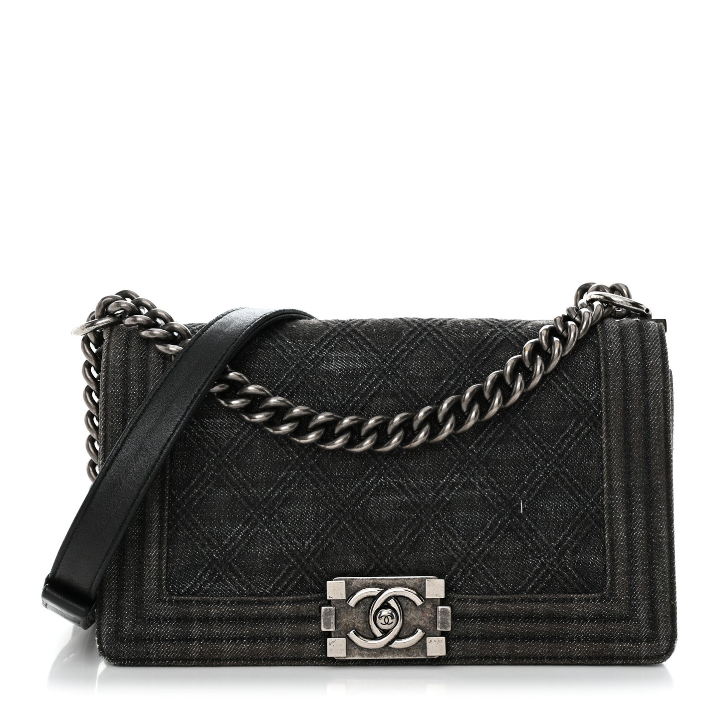 Denim Quilted Medium Boy Flap Black