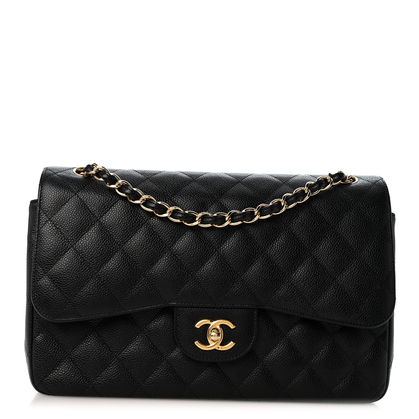 Caviar Quilted Jumbo Double Flap Black