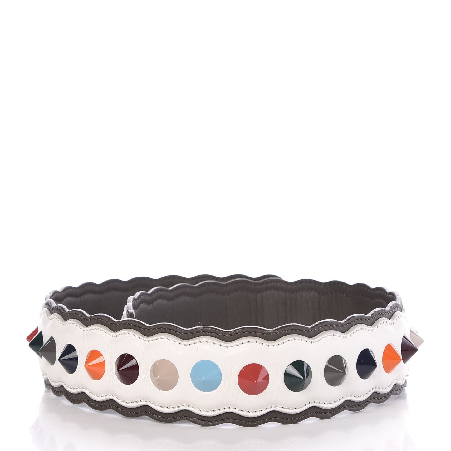 Vitello Dolce Bi-Color Scalloped Spike Studded Strap You White Ice Carbone Multicolor