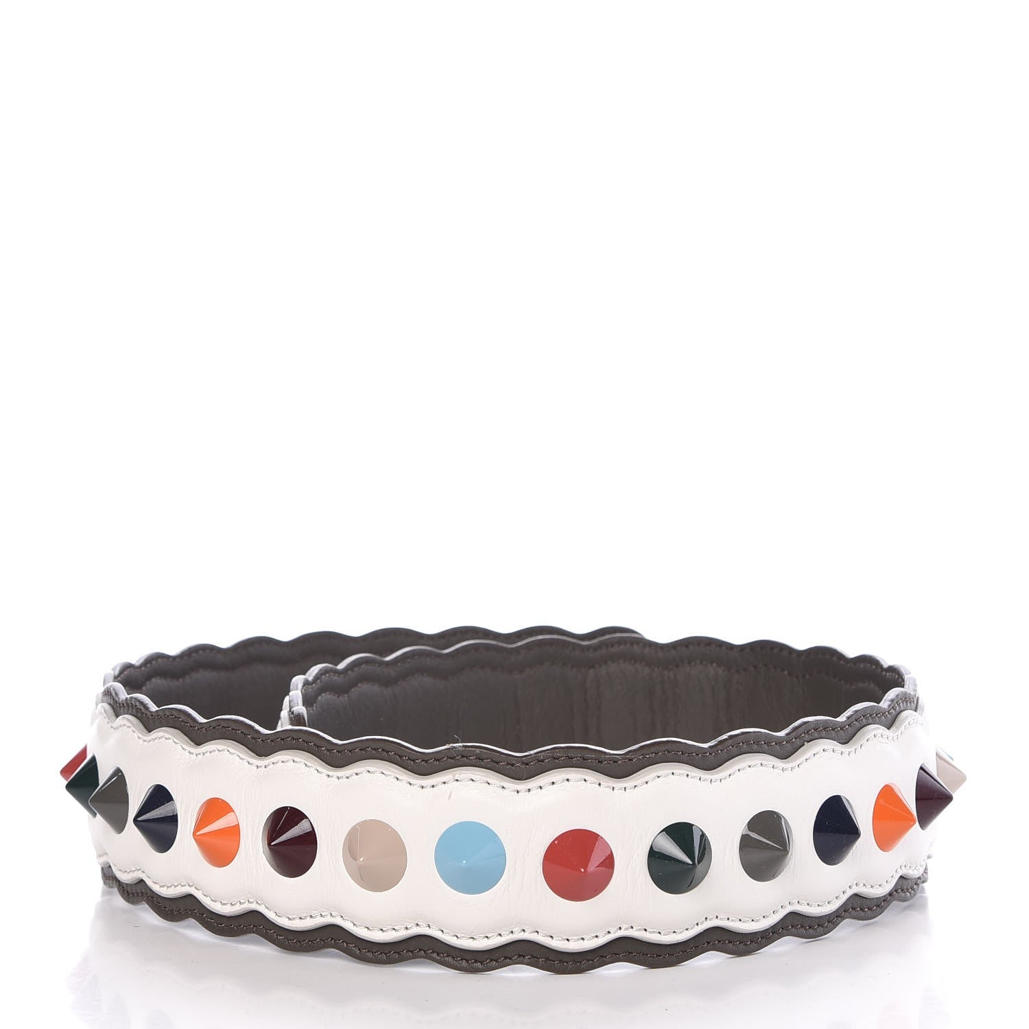 Fendi Vitello Dolce Bi-Color Scalloped Spike Studded Strap You White Ice Carbone Multicolor 2 of 4
