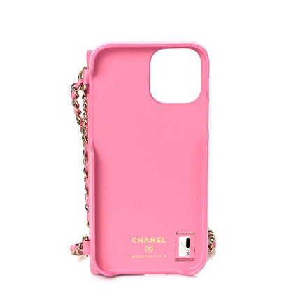 Chanel Lambskin Quilted Pearl Crush iPhone XII Pro Holder With Chain Pink 8 of 10