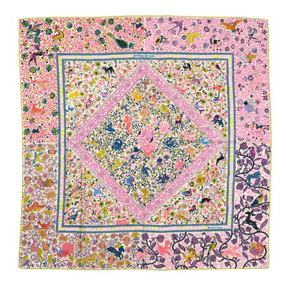 Hermes Cashmere Silk Jardins De Soie Shawl 140 Rose Bonbon Jaune 1 of 5