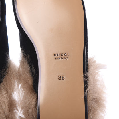 Gucci Velvet Fur Womens Princetown Slippers 38 Black 6 of 8