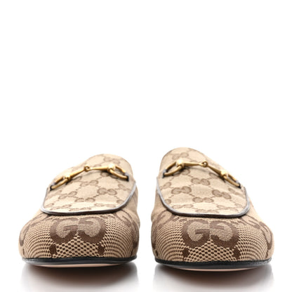 Gucci Monogram Jumbo GG Malaga Kid Womens Princetown Slippers 40 Camel Ebony New Acero Beige 2 of 8