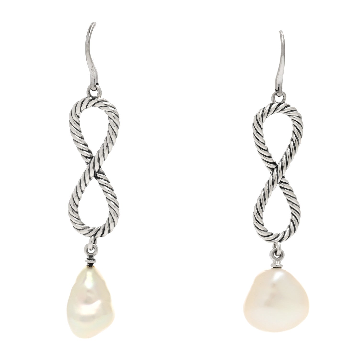 David Yurman Sterling Silver Cultured Pearl Infinity Drop Earrings 1 of 4