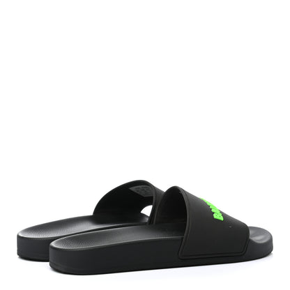 Balenciaga PVC Logo Womens Pool Slide Sandals 38 Black Green 4 of 6