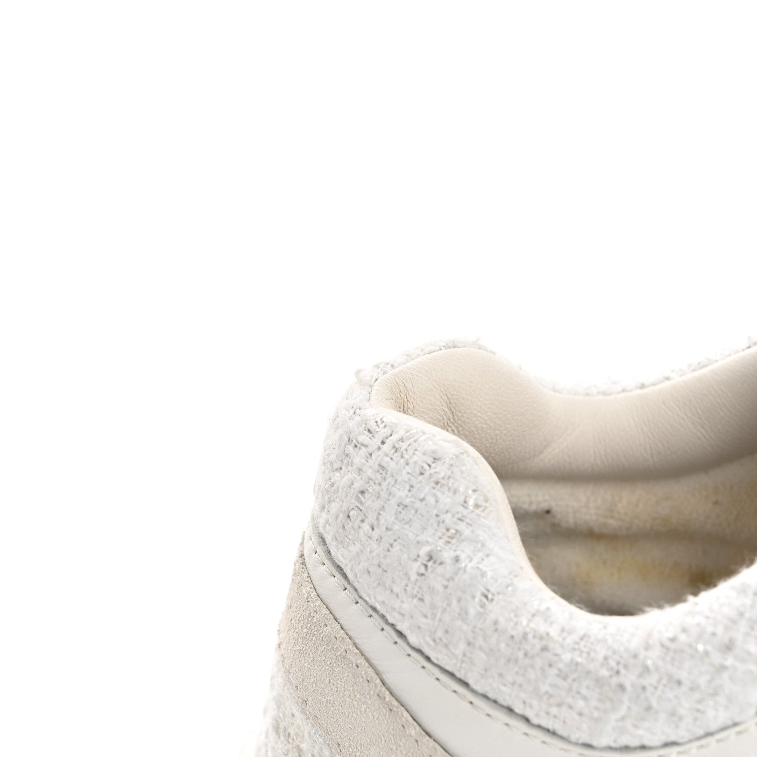 Chanel Painted Iridescent Cotton Tweed Suede Calfskin Womens CC Sneakers 39.5 White Silver Multicolor 13 of 14